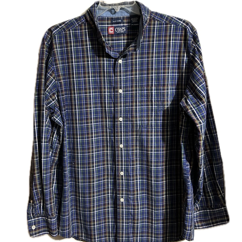 Chaps Like New Blue Plaid Button Front Mens XL Shirt